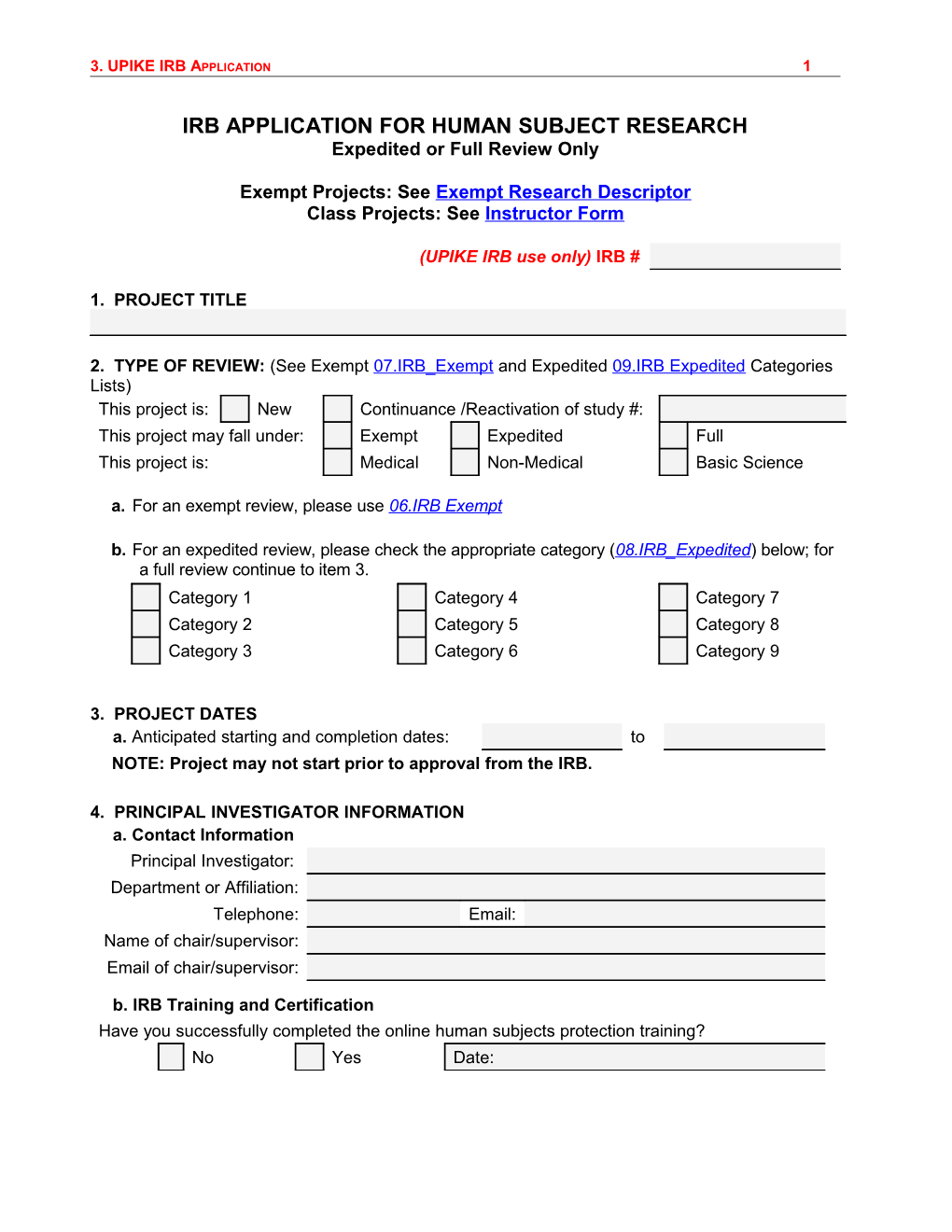 Irb Application for Human Subject Research