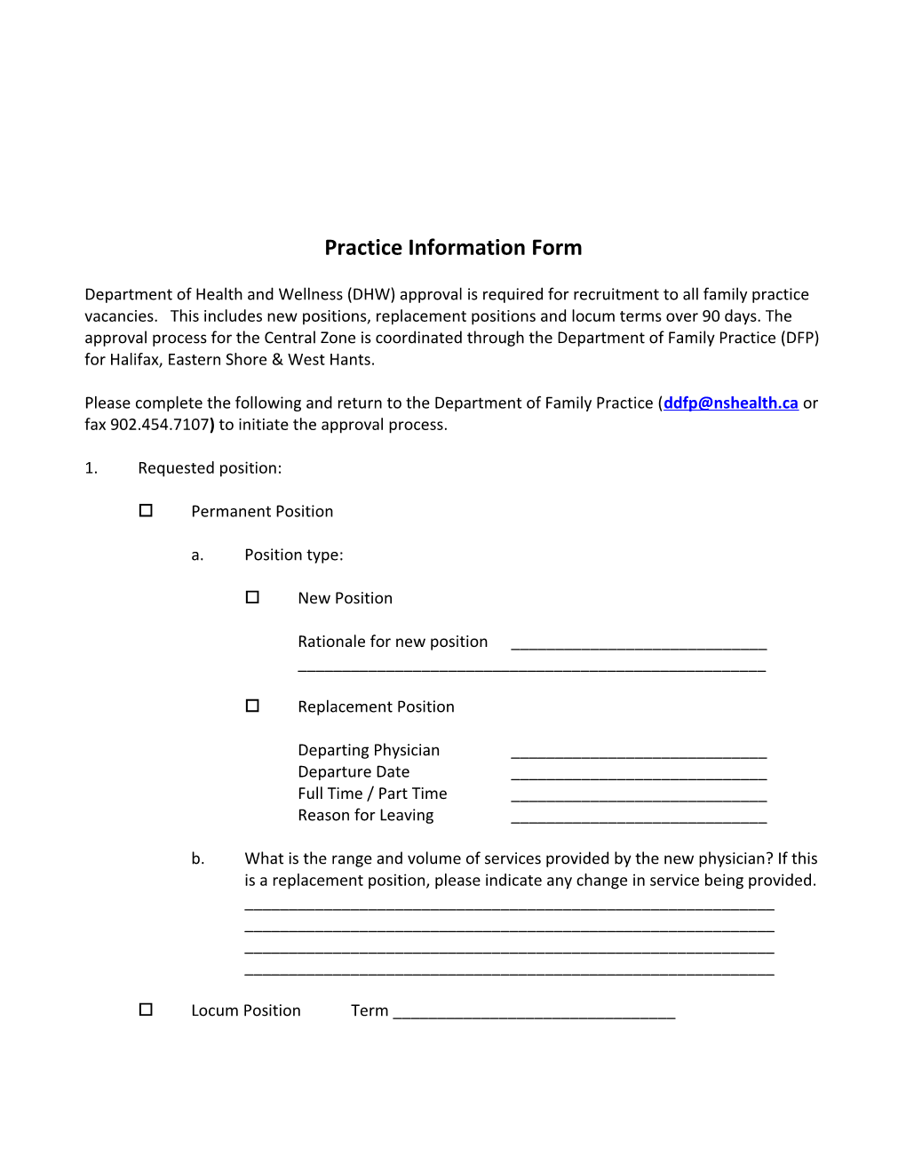 Practice Information Form