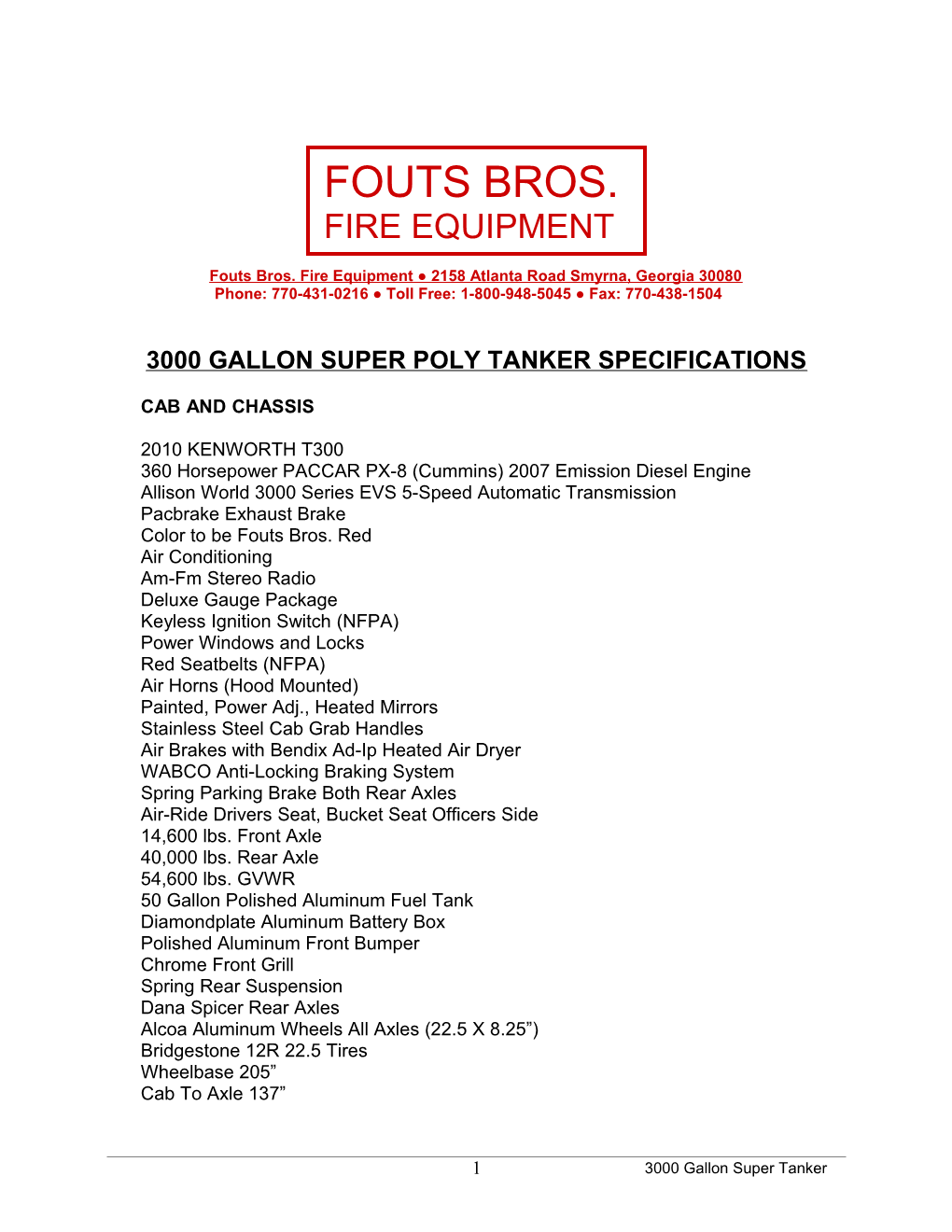 3000 Gallon Super Poly Tanker Specifications