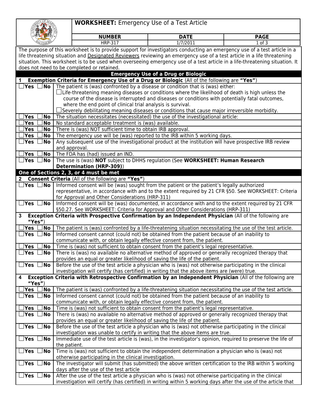 WORKSHEET: Emergency Use of a Test Article