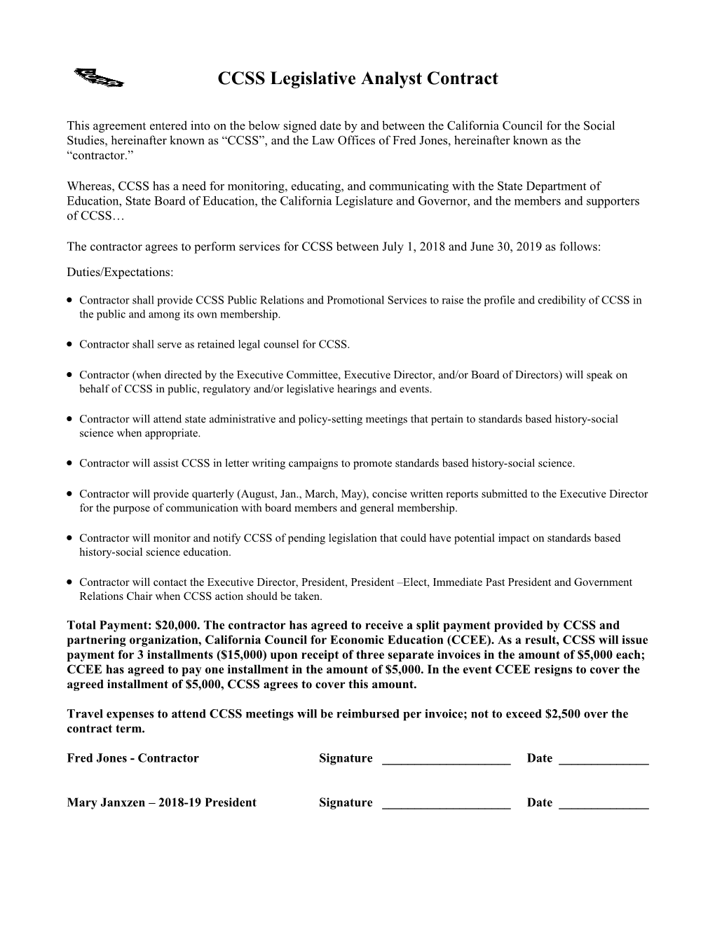 CCSS Legislative Analyst Contract