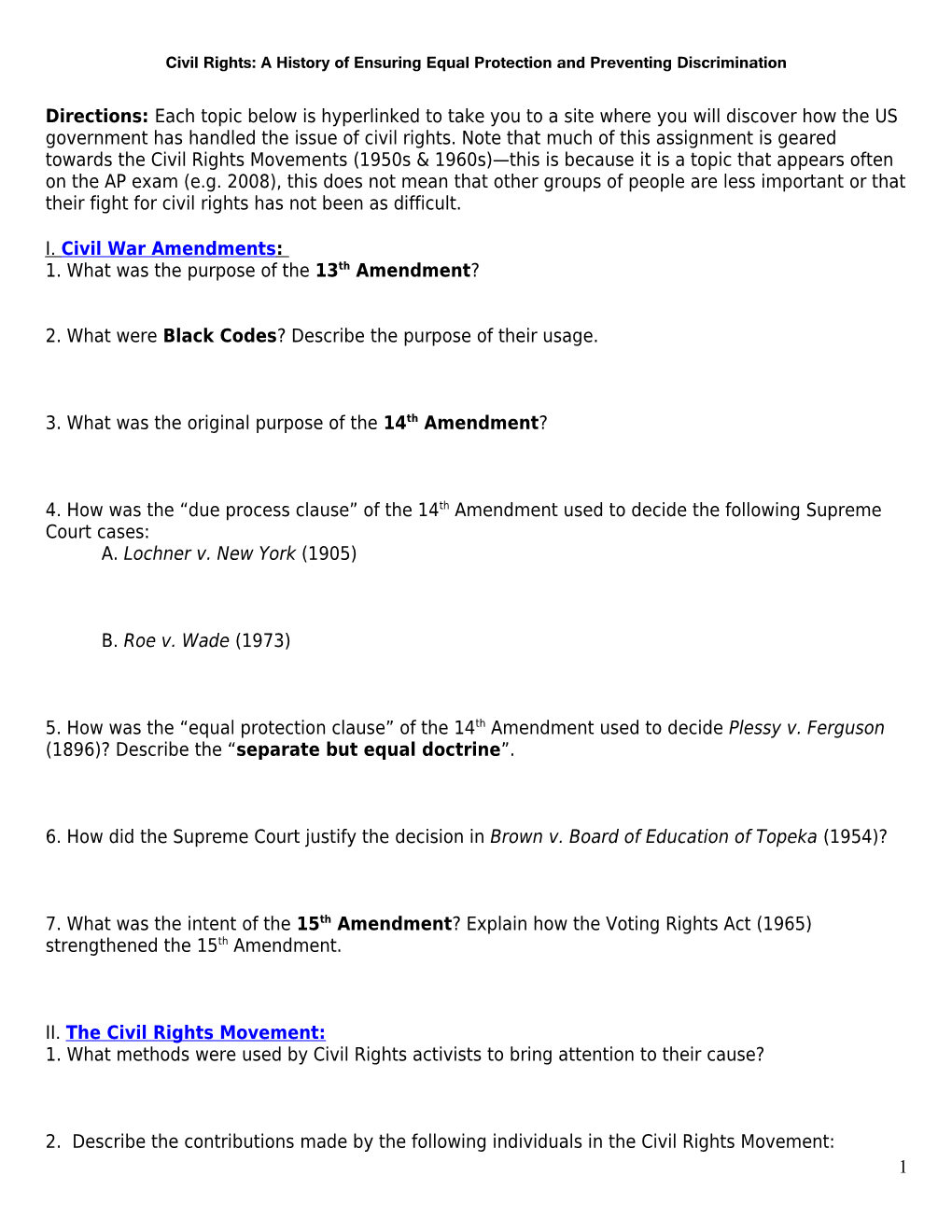 Civil Rights: a History of Ensuring Equal Protection and Preventing Discrimination