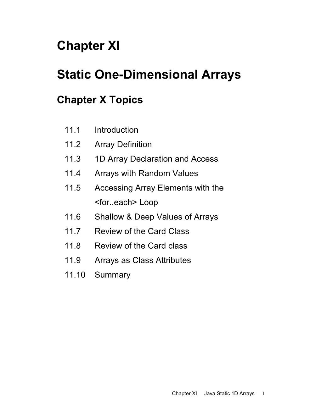 Static One-Dimensional Arrays