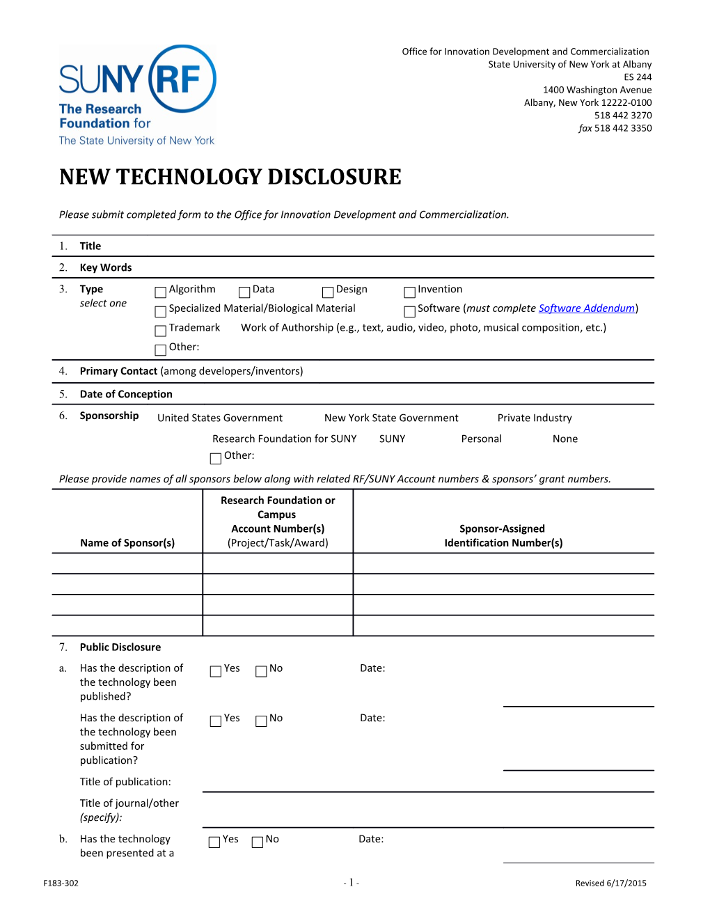 New Technology Disclosure (Word)
