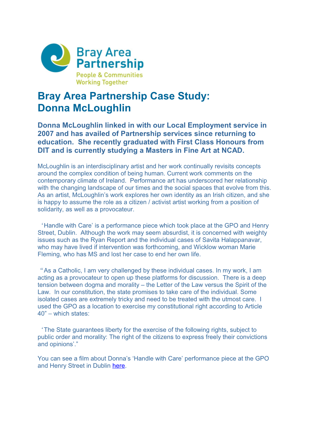 Bray Area Partnership Case Study