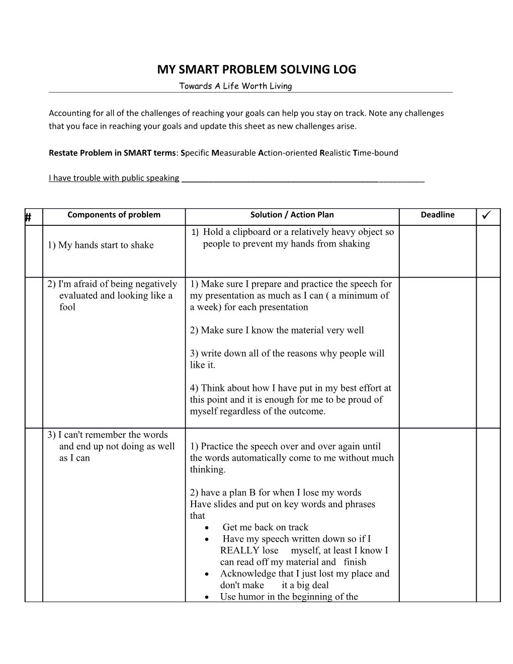 My Smart Problem Solving Log