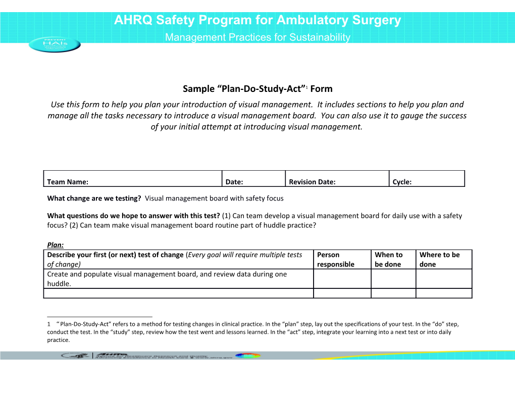 Sample Plan-Do-Study-Act 1 Form