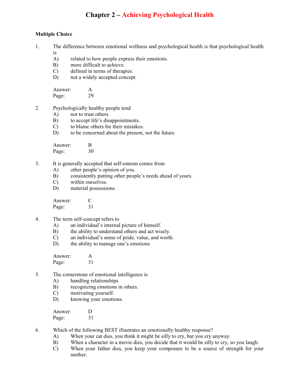 Chapter 2 Achieving Psychological Health