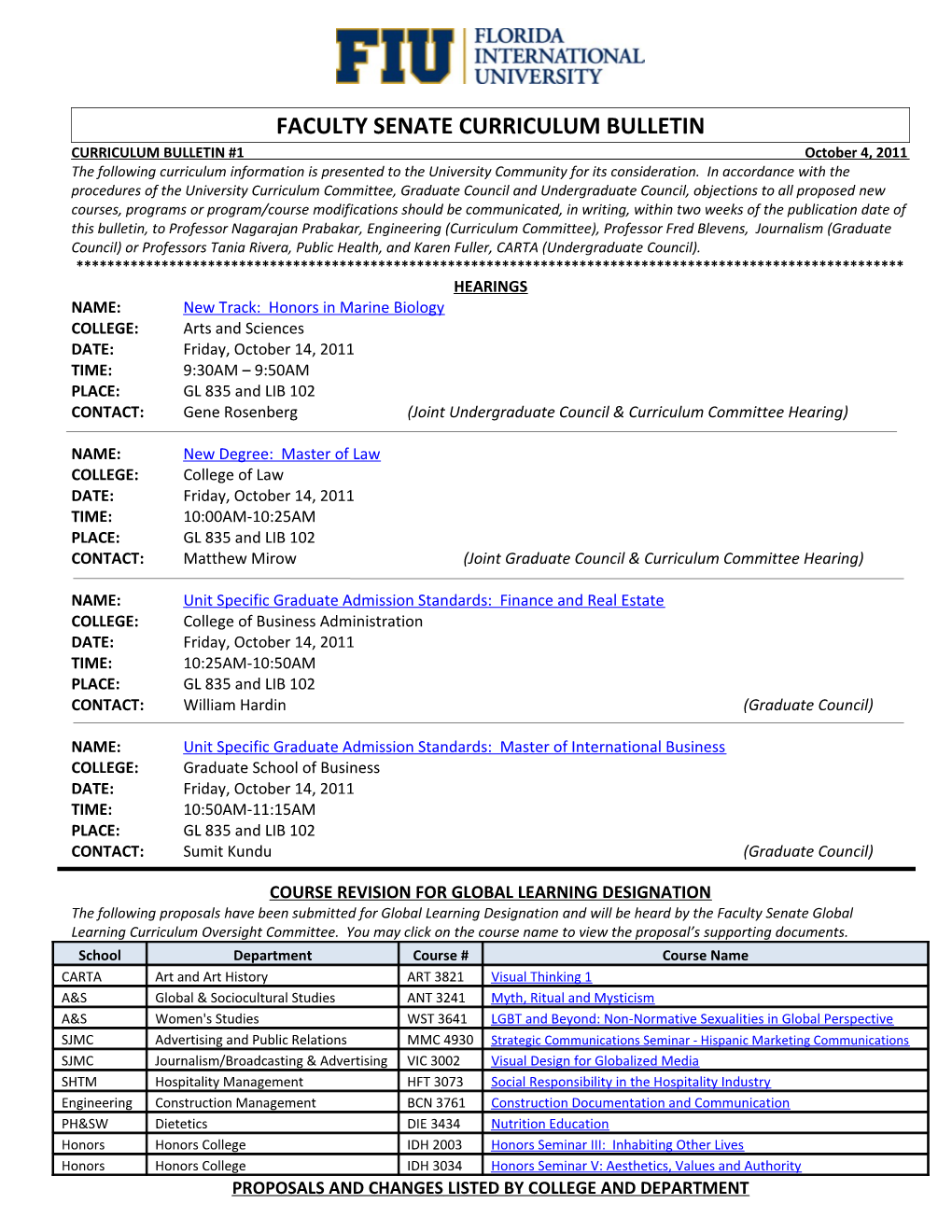 Faculty Senate Curriculum Bulletin s3