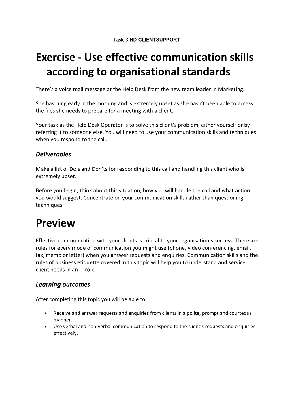 Exercise - Use Effective Communication Skills According to Organisational Standards