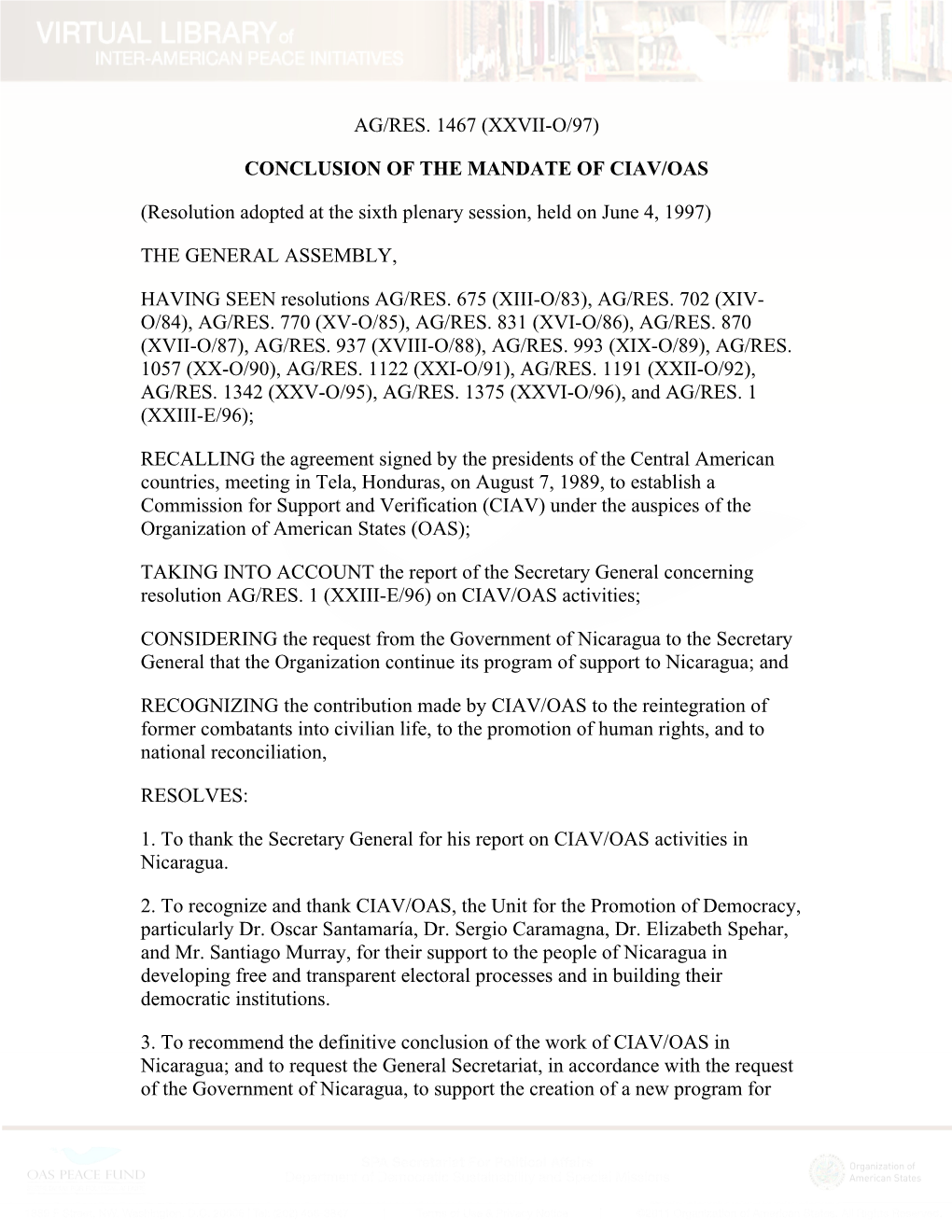 Conclusion of the Mandate of Ciav/Oas