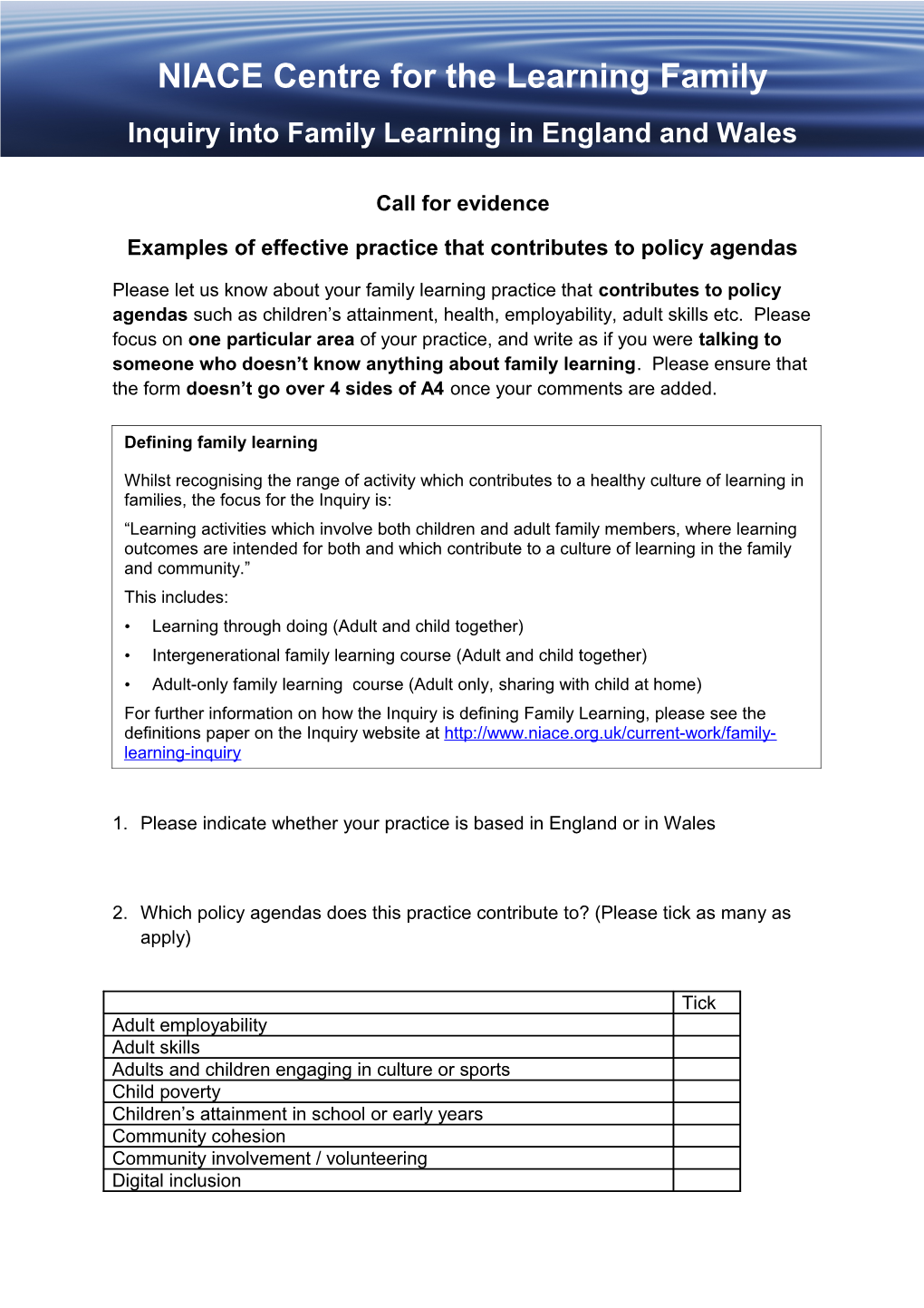 Inquiry Into Family Learning in England and Wales