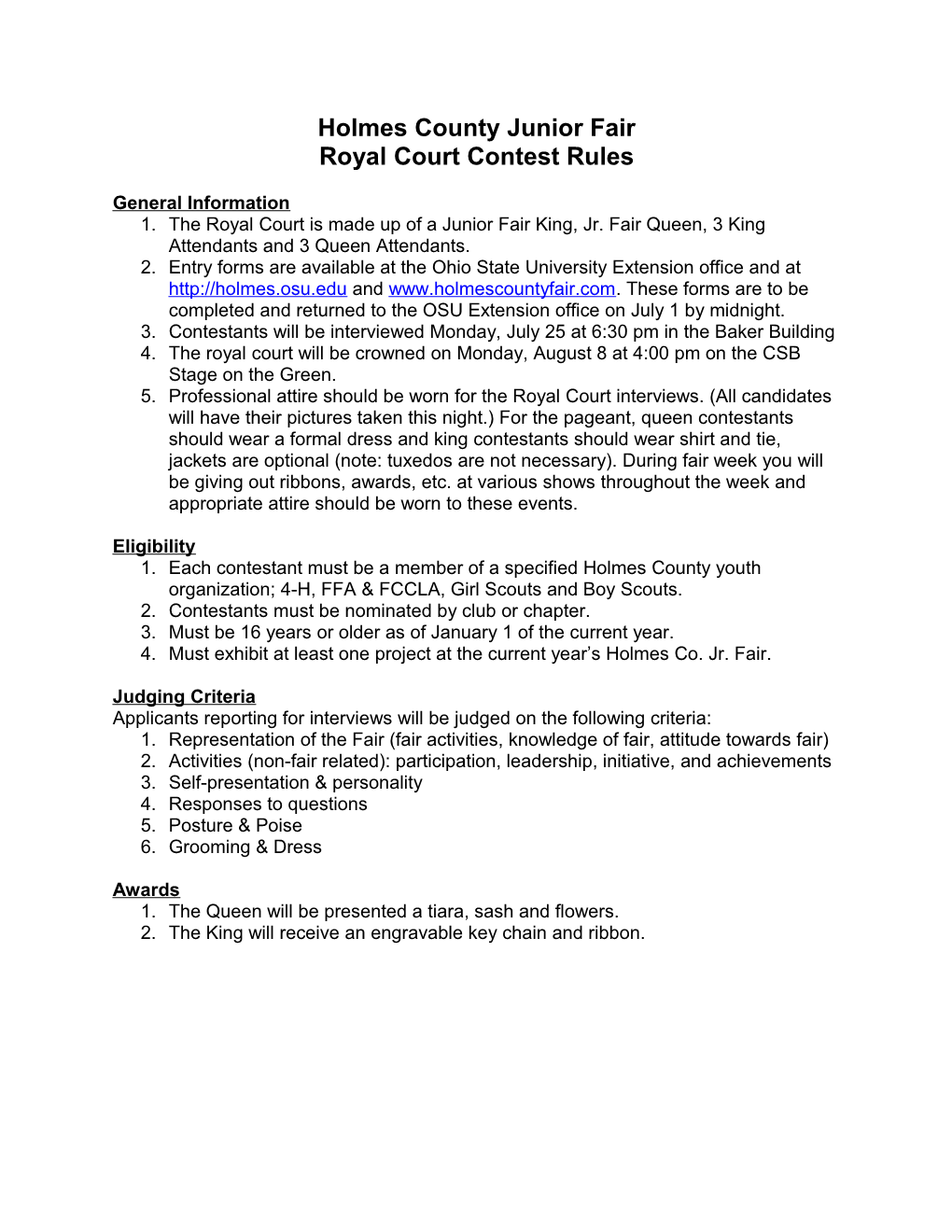 Royal Court Contest Rules