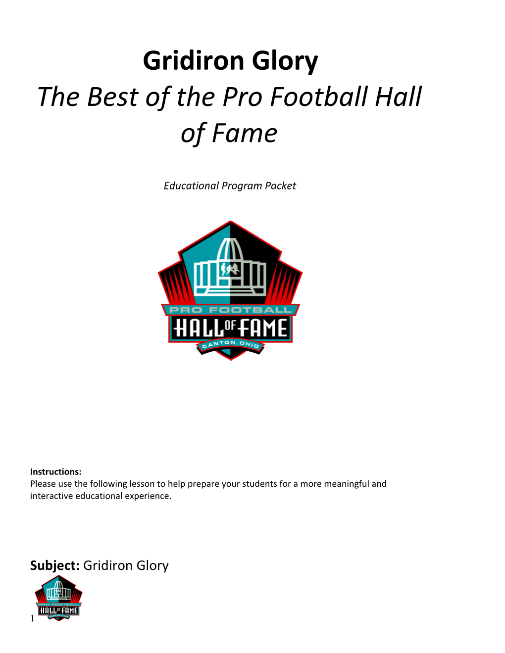 Subject: Language Arts Lesson Title: African American Football Pioneers