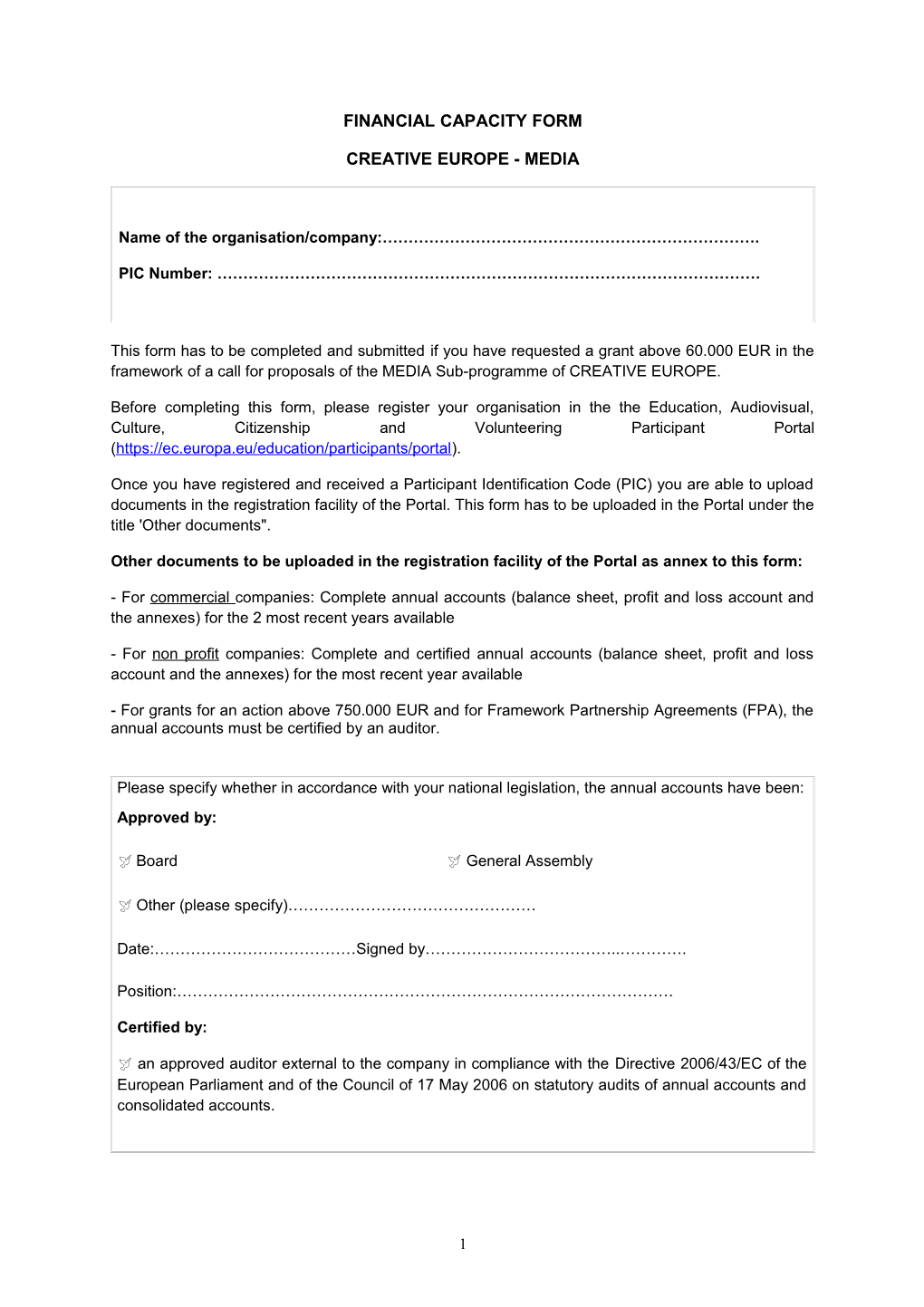 Financial Capacity Form