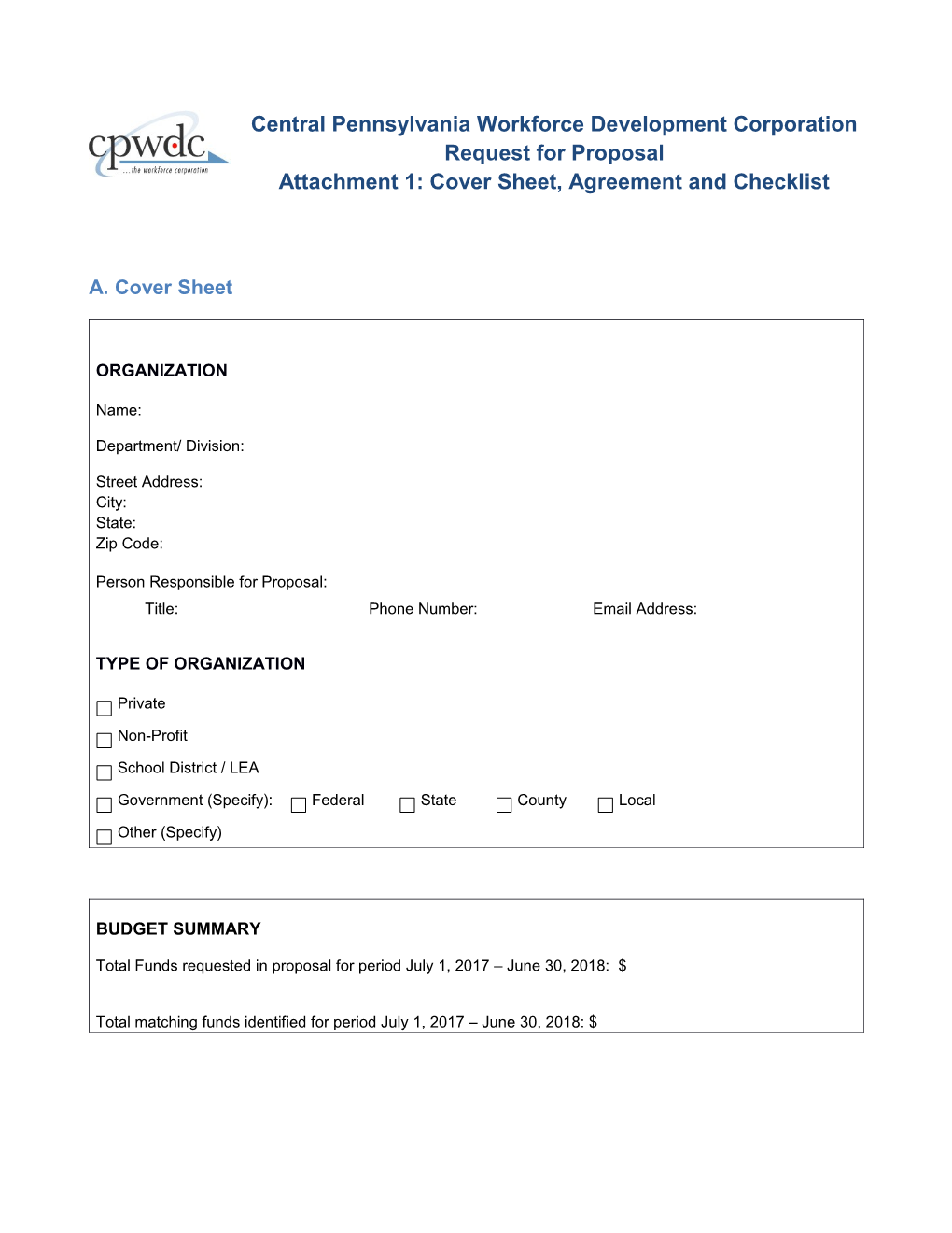 Attachment 1: Cover Sheet, Agreement and Checklist