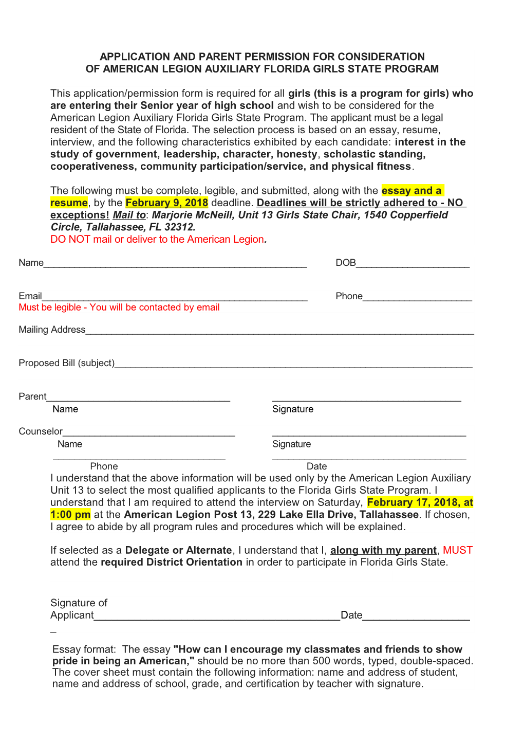 Application and Parent Permission for Consideration