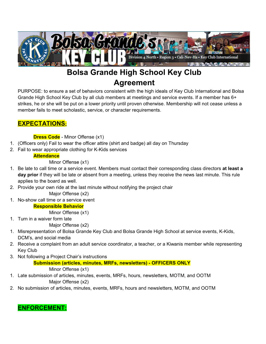 BGHS Key Club: Code of Conduct