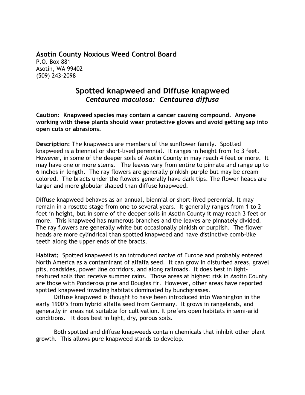 Asotincounty Noxious Weed Control Board