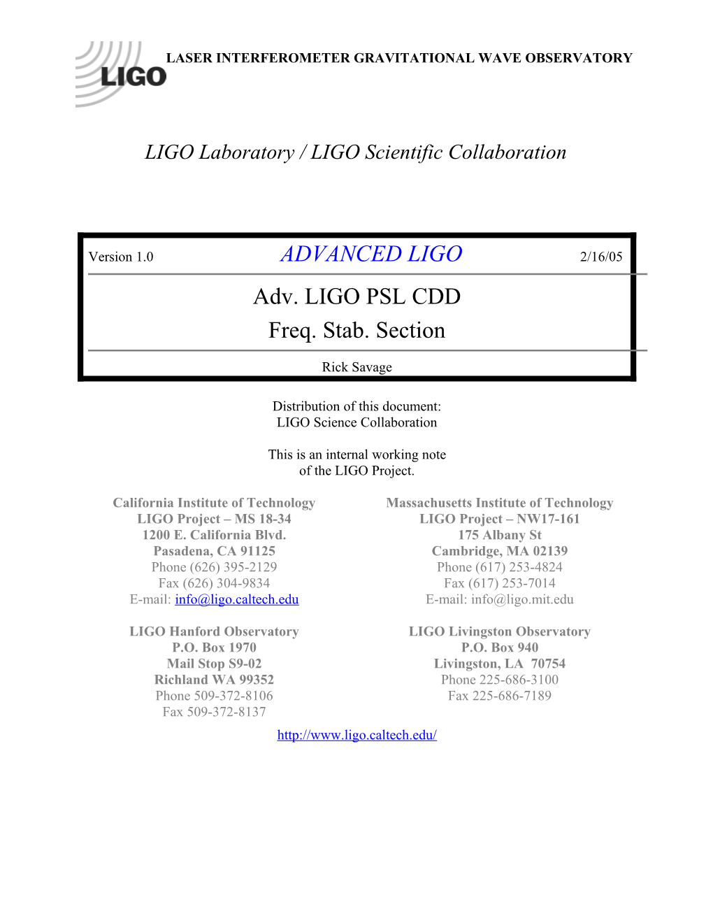 LIGO Laboratory / LIGO Scientific Collaboration