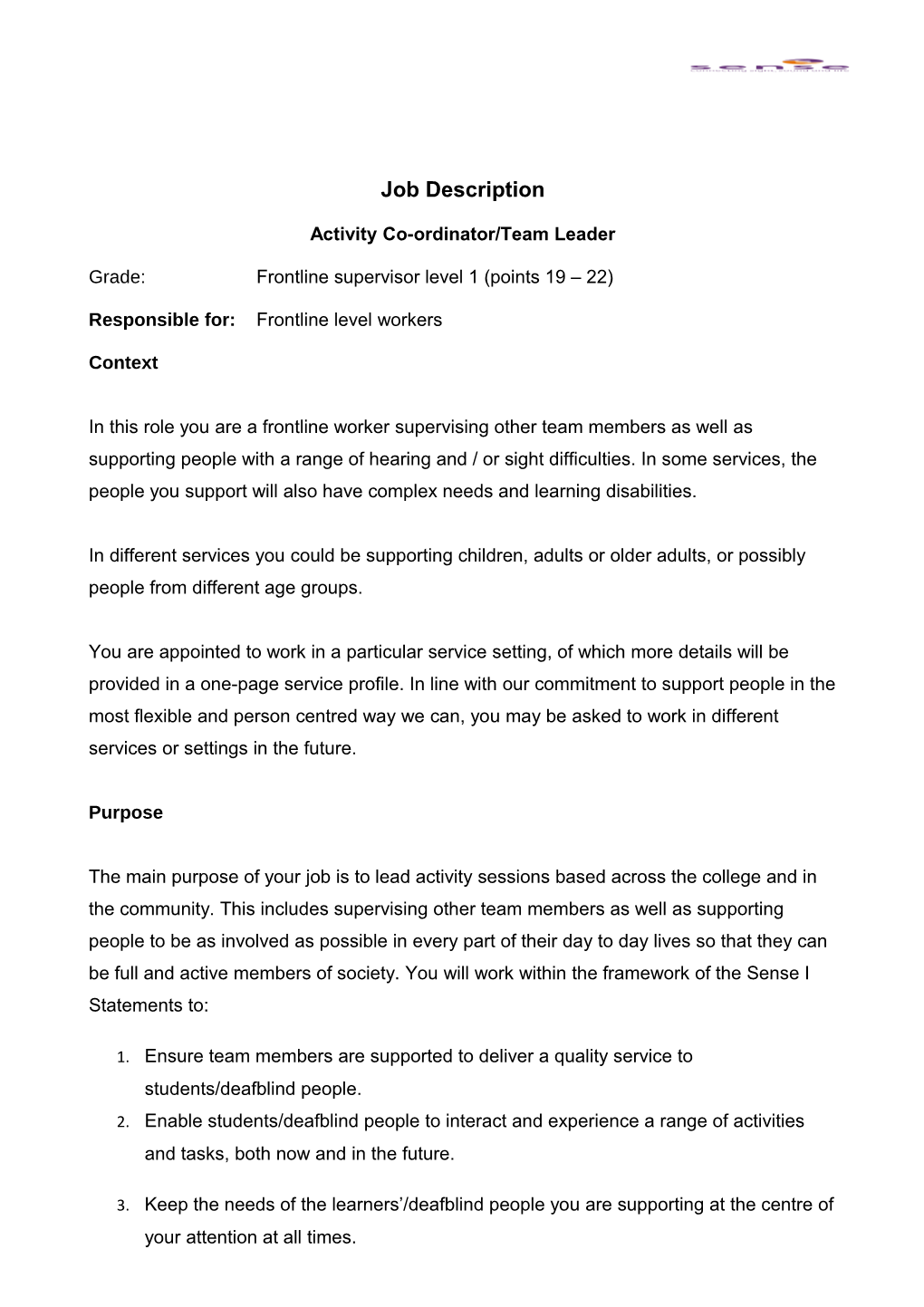 Activity Co-Ordinator/Team Leader