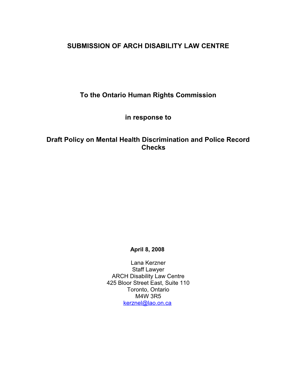 Submission of Arch Disability Law Centre