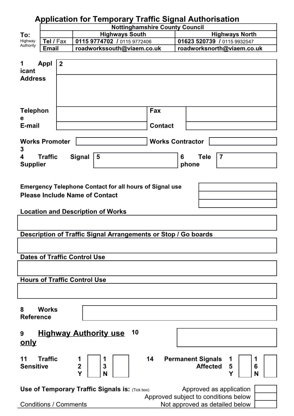 Application for Temporary Traffic Signal Authorisation