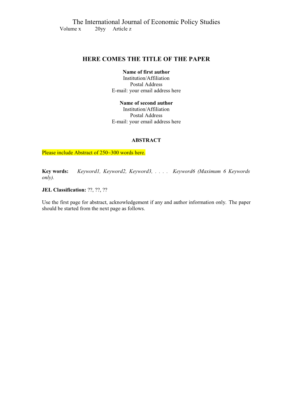 International Journal of Economic Policy Studies