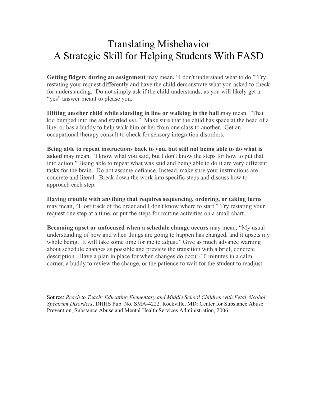 A Strategic Skill for Helping Students with FASD