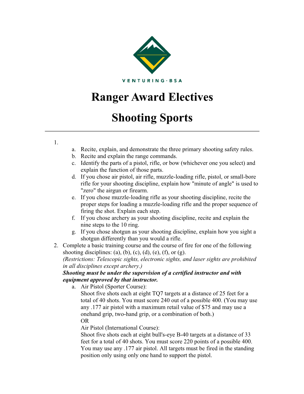 Ranger Award Electives