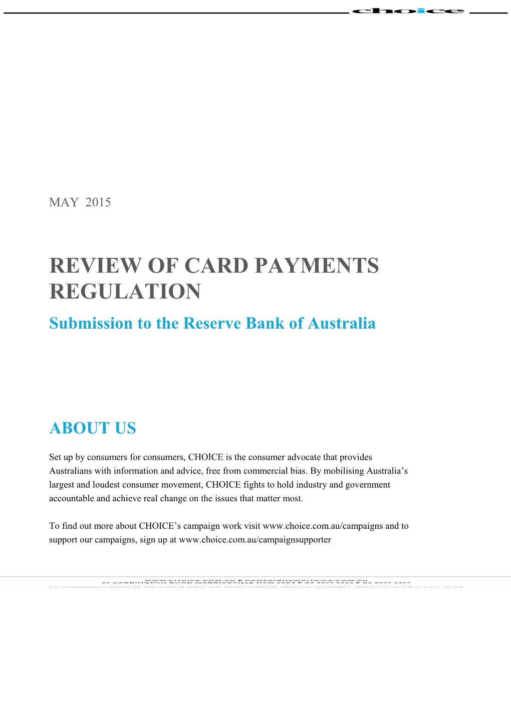 CHOICE Review of Card Payments Regulation