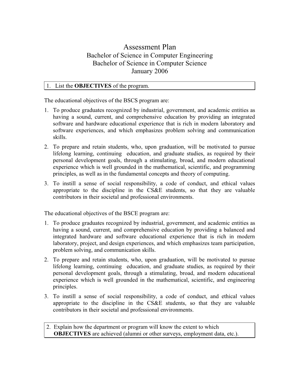 Template for Program Assessment Plans