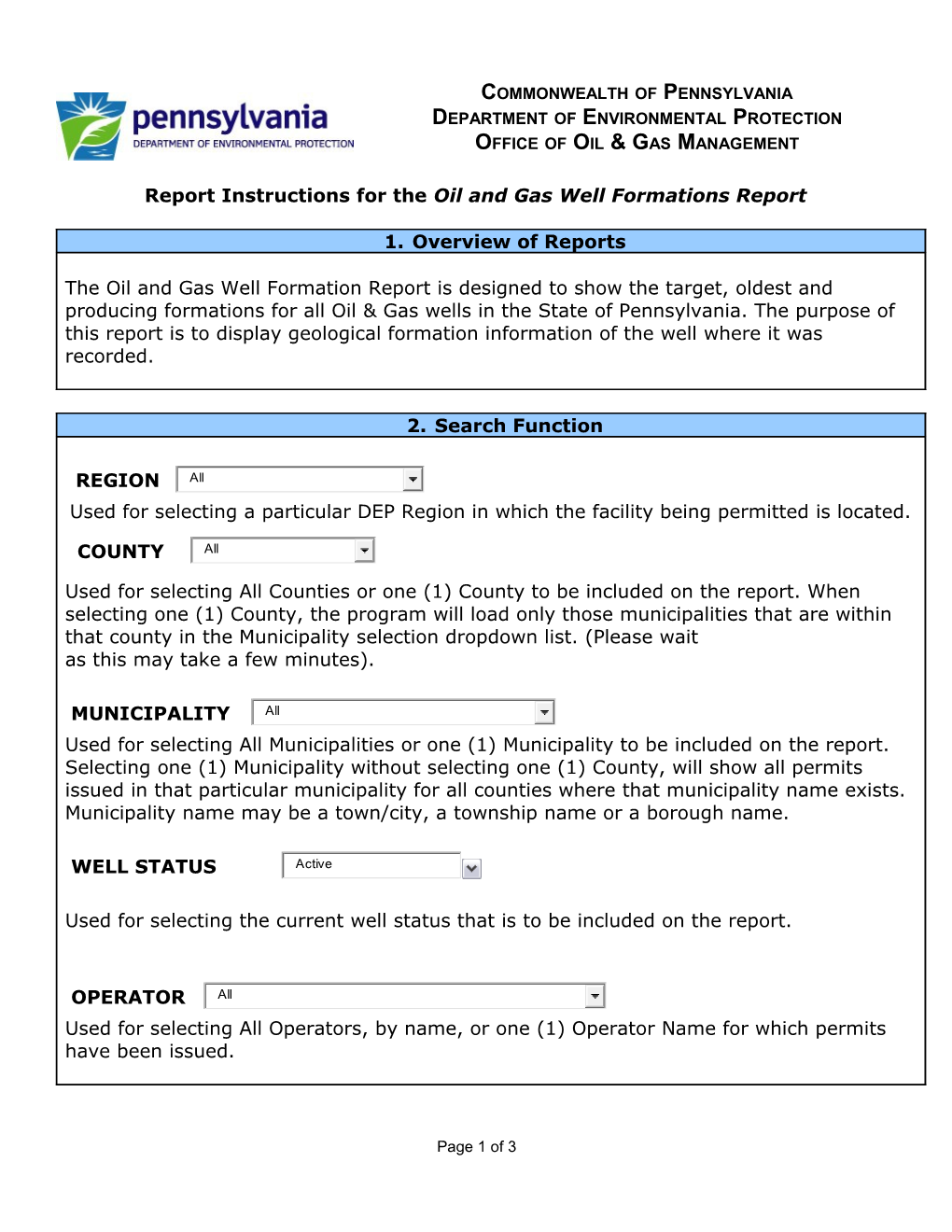 Report Instructions for the Oil and Gas Well Formations Report