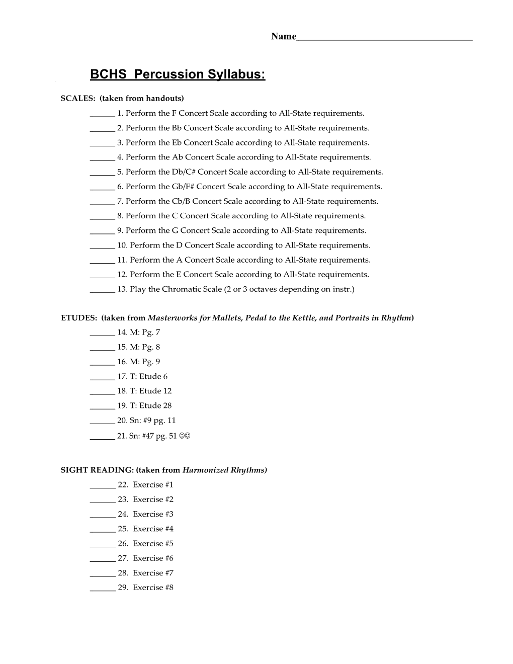 SCALES: (Taken from Handouts)