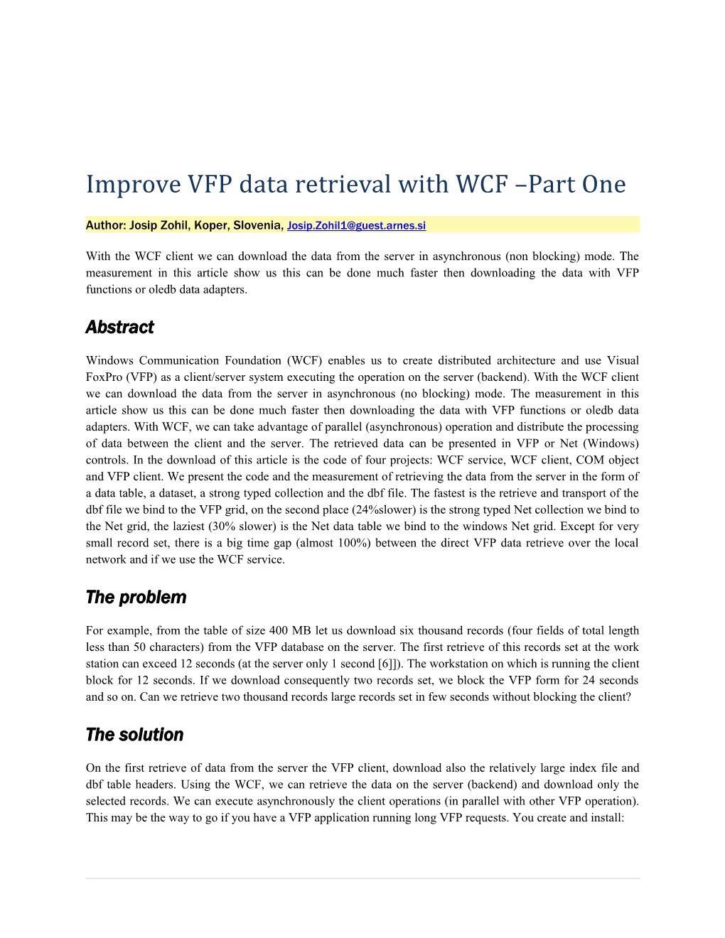 Improve VFP Data Retrieval with WCF
