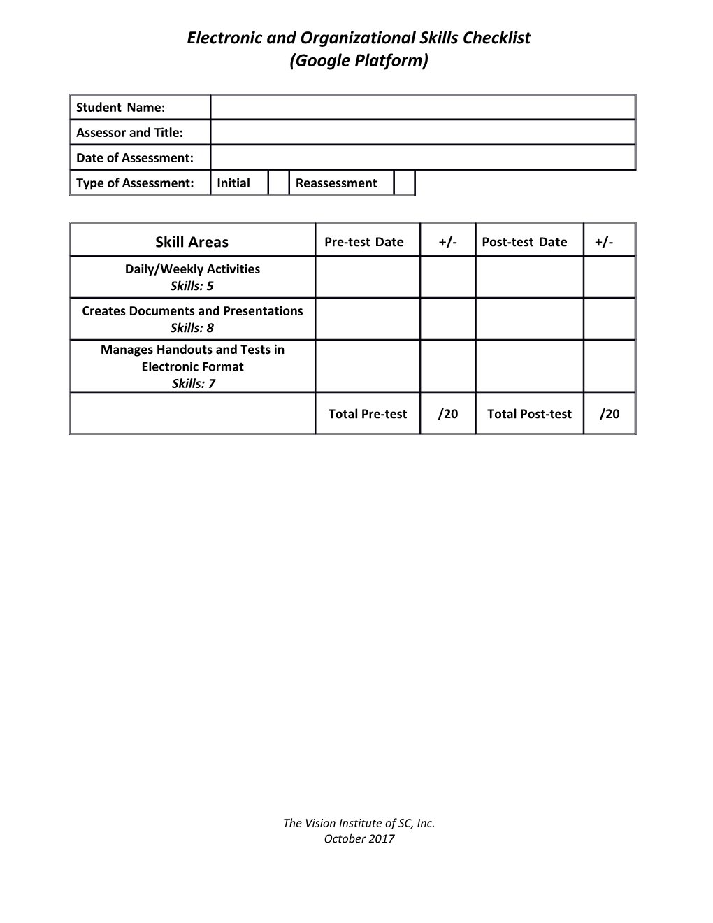 Electronic and Organizational Skills Checklist