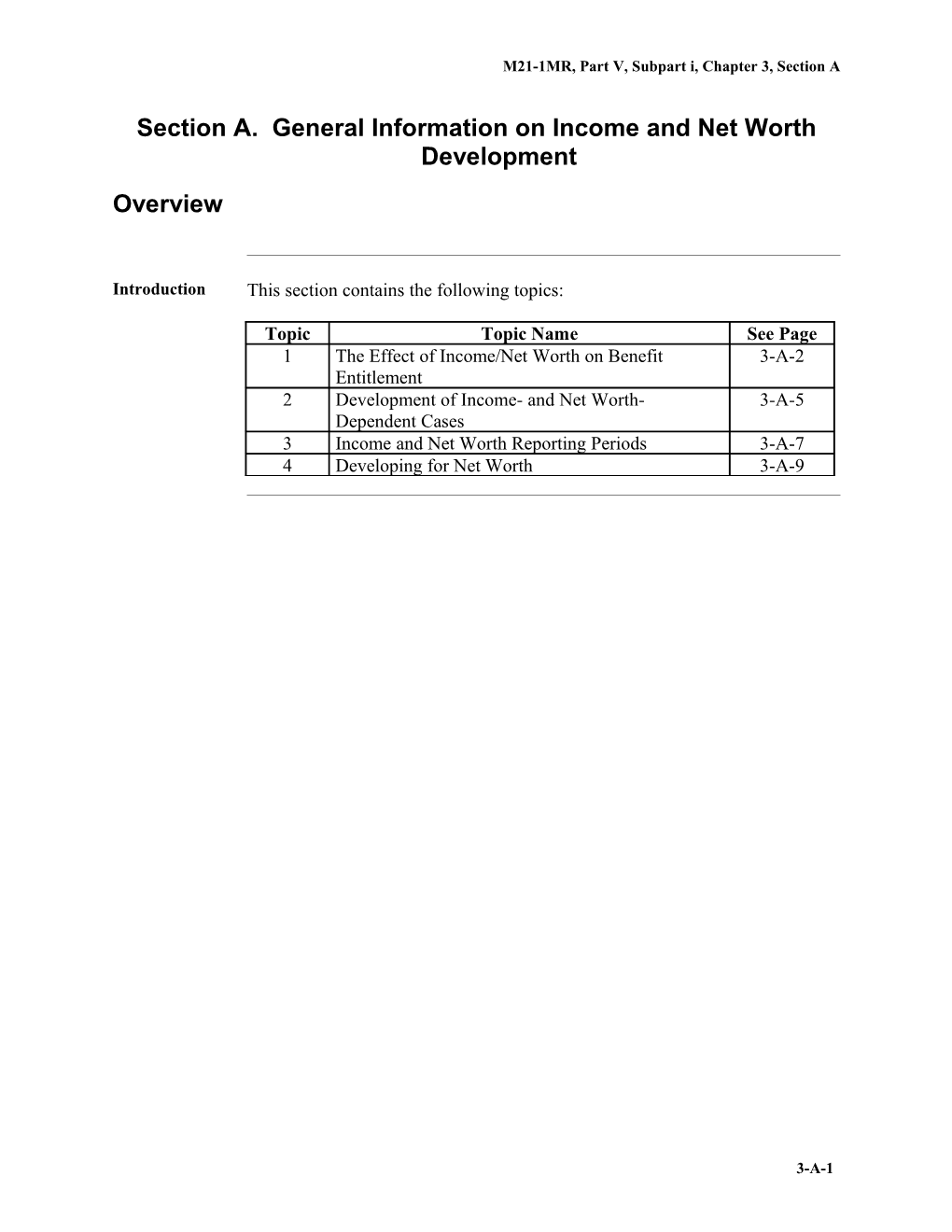 General Information on Income and Net Worth Development (Department of Veterans Affairs)