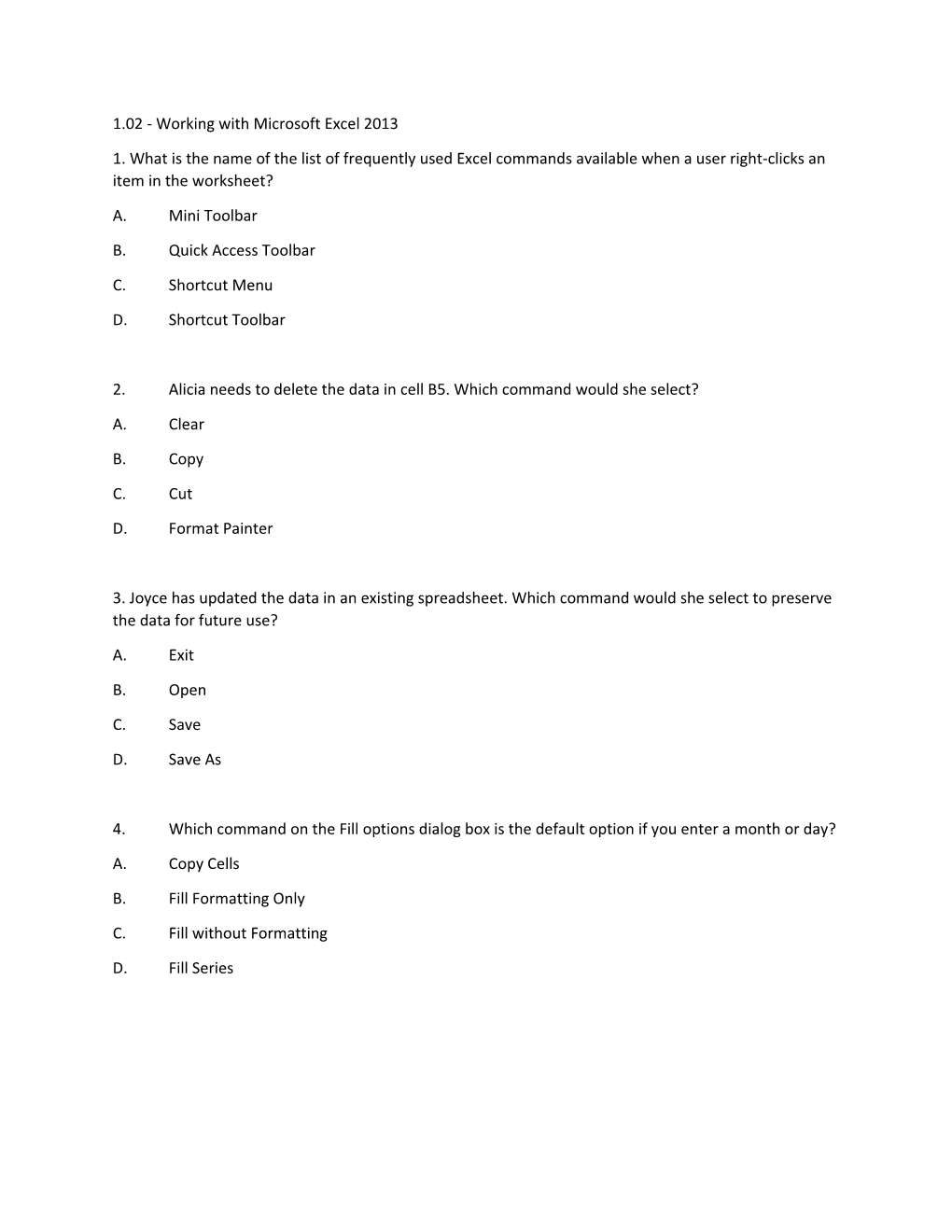 1.02 - Working with Microsoft Excel 2013