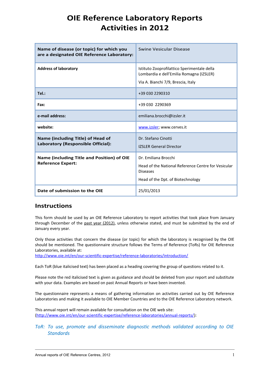 OIE RL for Swine Vesicular Disease Emilianabrocchi Italy