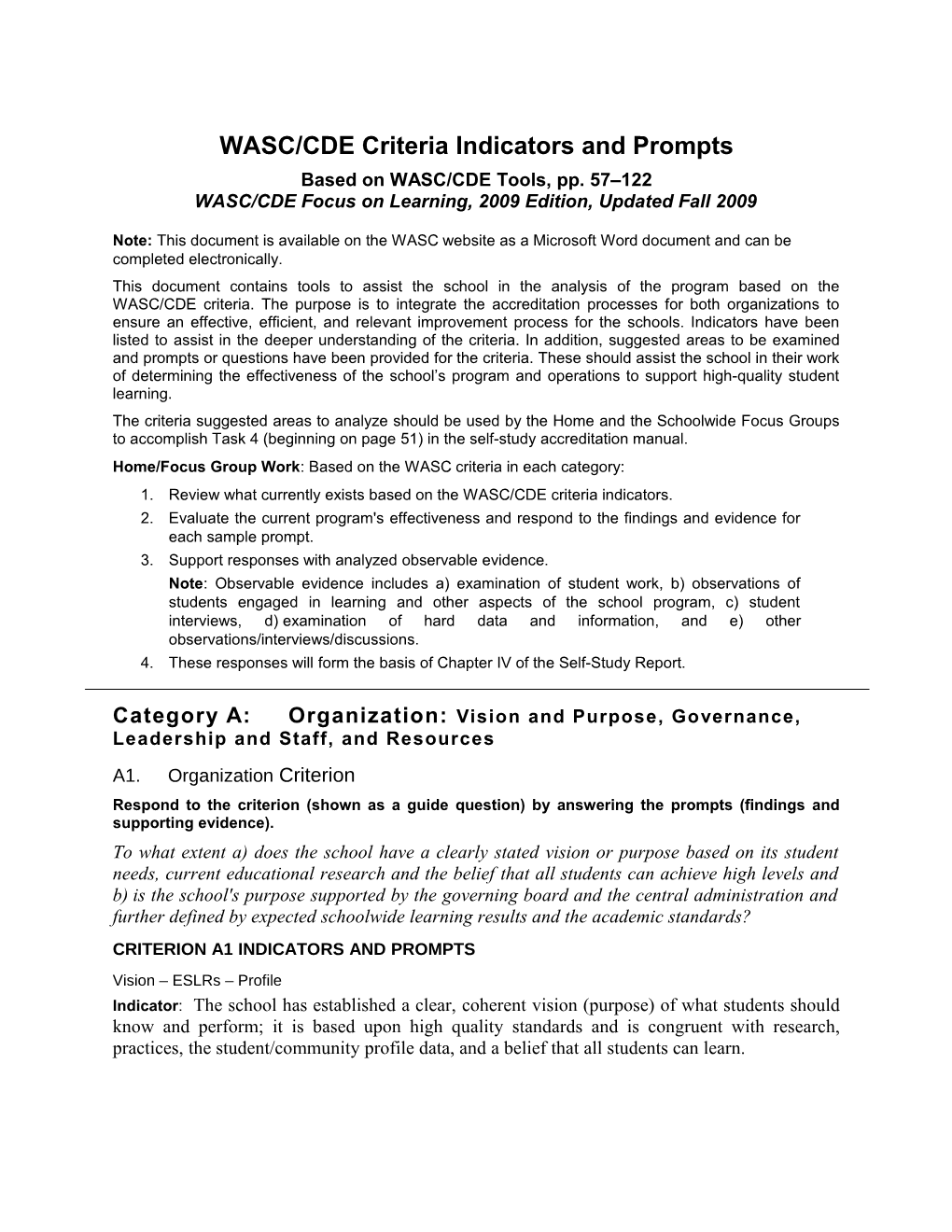 WASC/CDE Criteria Indicators and Prompts