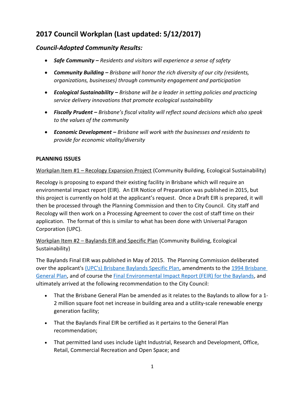 2017 Council Workplan (Last Updated:5/12/2017)