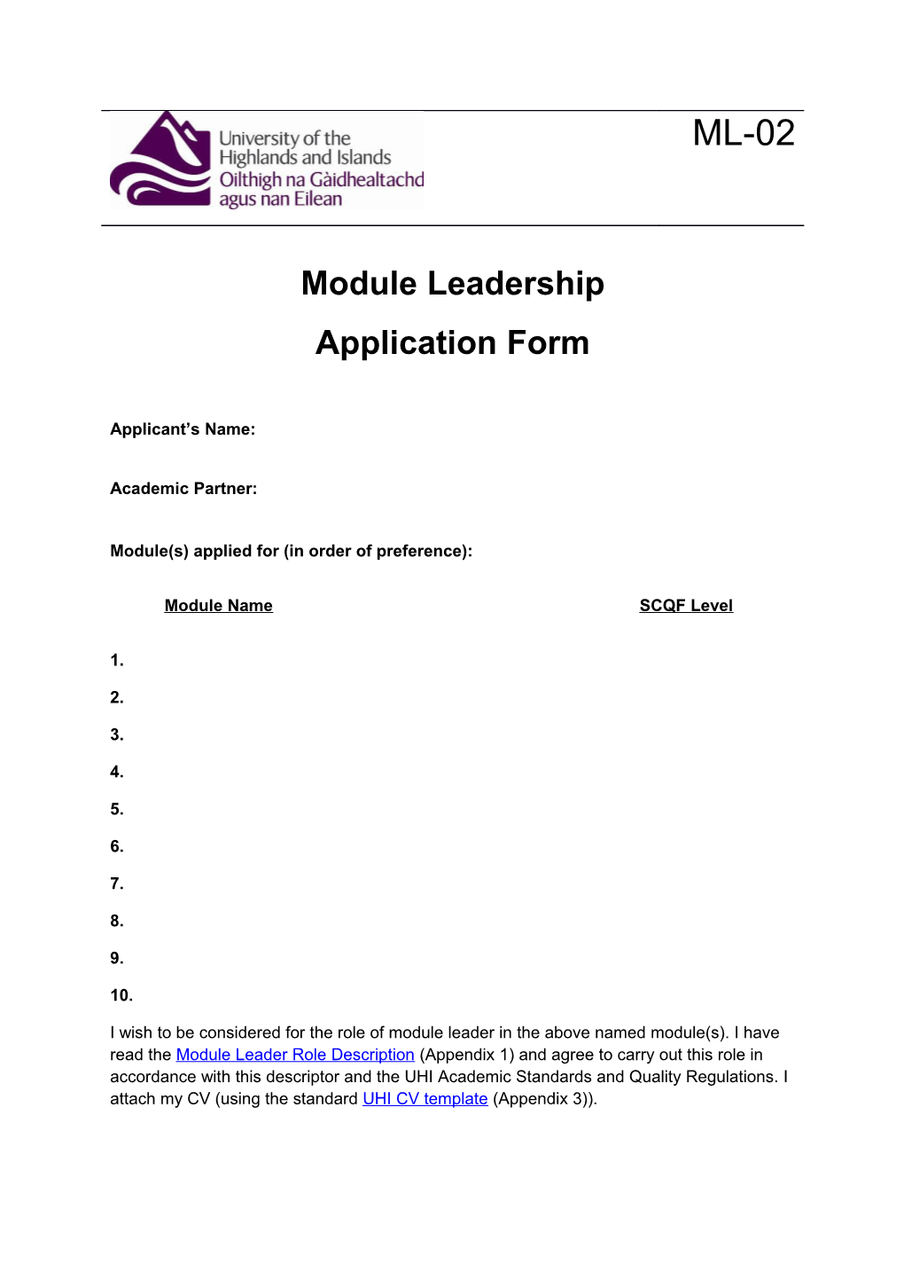 Module Leadership