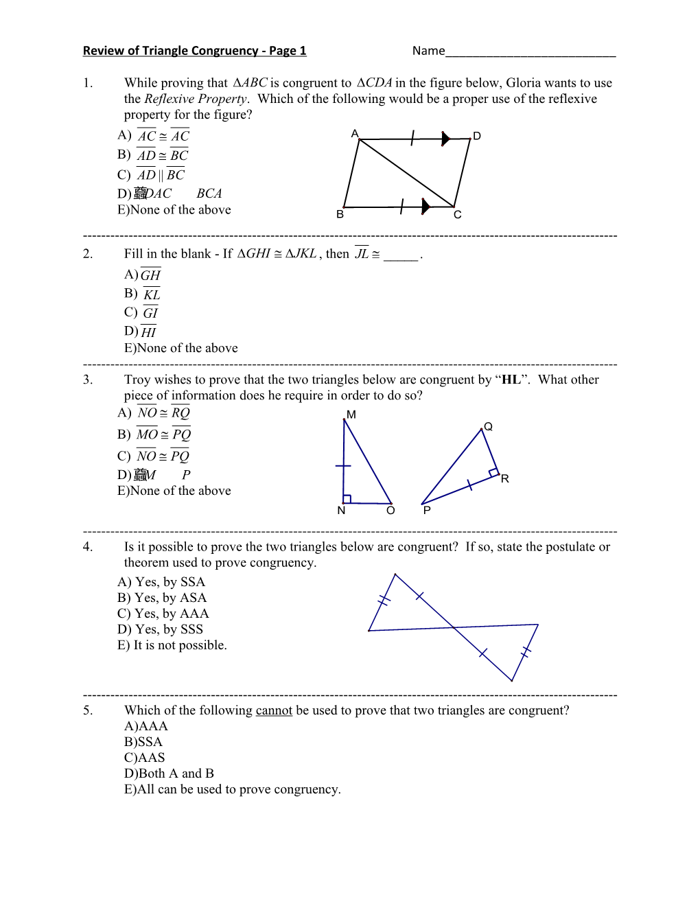 Congruency of Triangles (A)