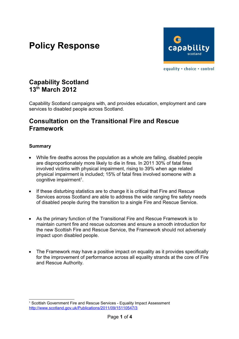 Consultation on the Transitional Fire and Rescue Framework