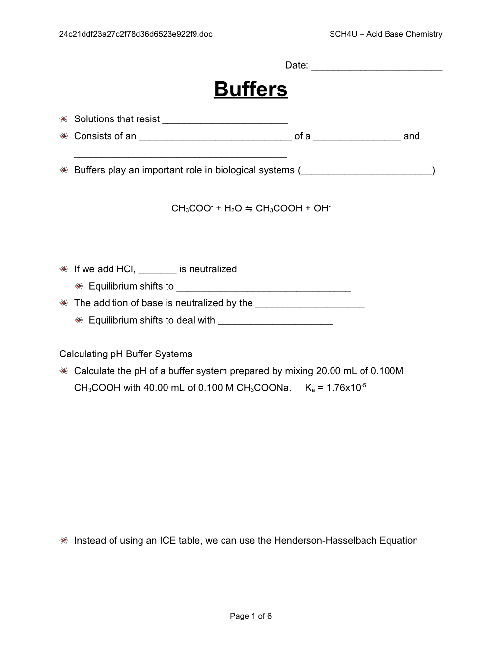 8 - Buffers SCH4U Acid Base Chemistry