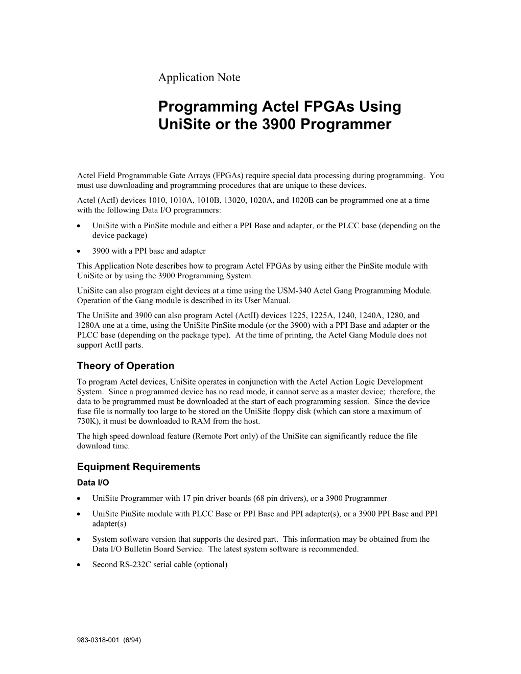 Programming Actel Fpgas Using Unisite Or the 3900 Programmer