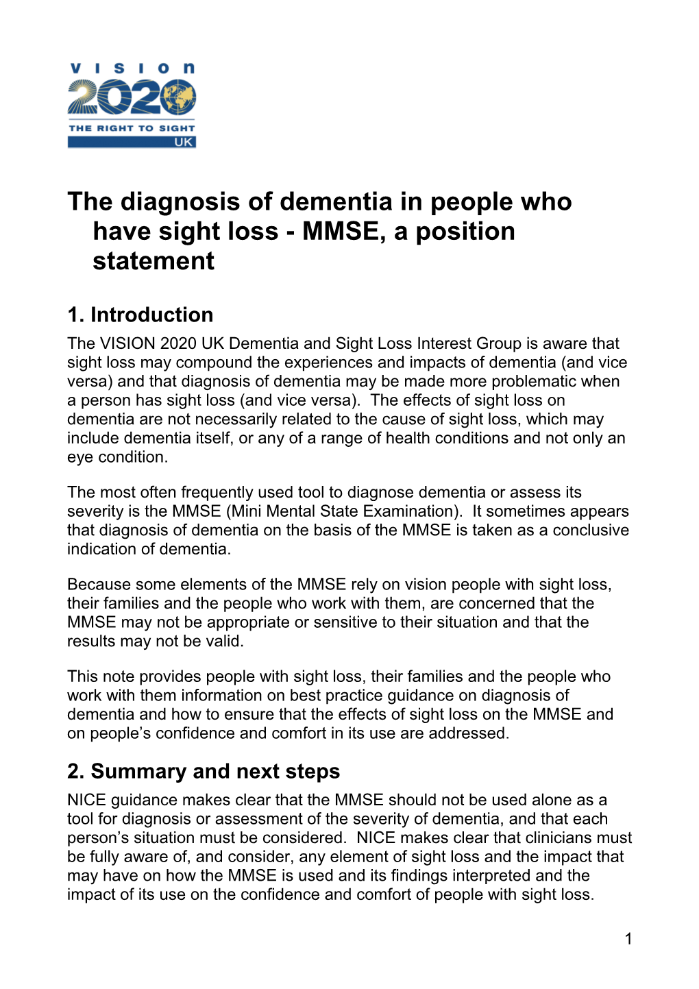 The Dementia and Sight Loss