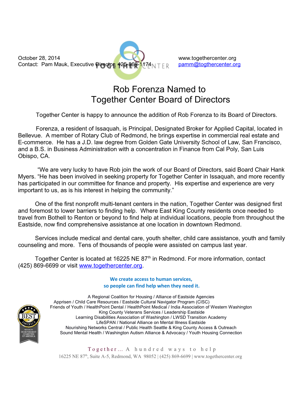 Together Center Board of Directors