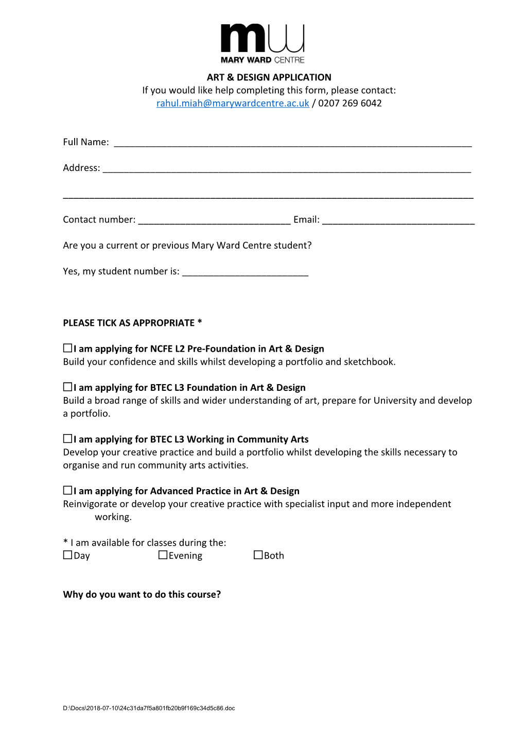If You Would Like Help Completing This Form, Please Contact