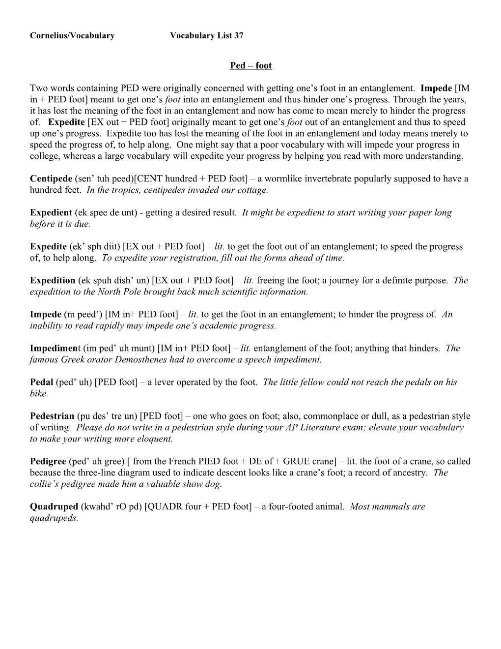 Cornelius/Vocabulary Vocabulary List 37